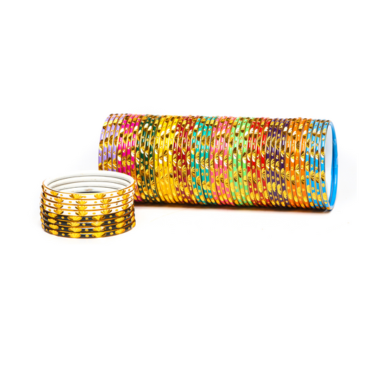 Swara Creations Metal Bangles/Kadas set|Multicolor with golden design|12 colors Banges for Women and Girls (48Pcs)(Color Combination-3)(SKU111)