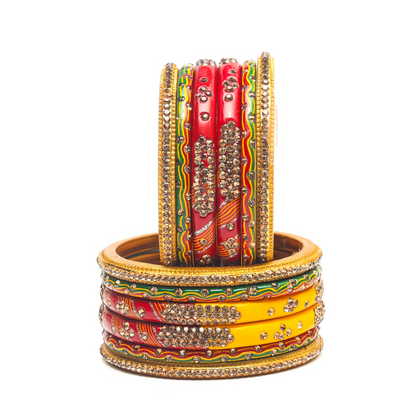 Swara Creations Bangles Set in Red, Yellow and Green Color,  Lahthi Churi zircon work for Women and Girl(SKU196)s