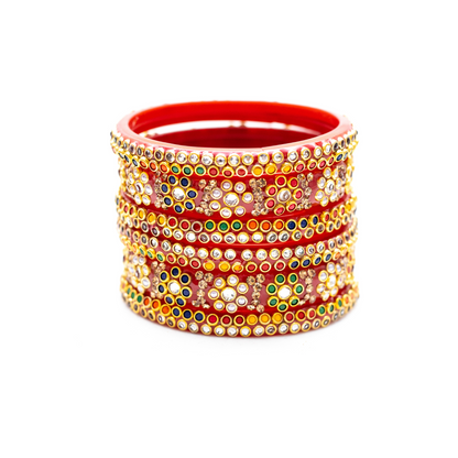 Swara Creations Beautiful Good Fancy Red & Golden stones Studded Glass Kada with Gemstone Set for Women(Sku243)