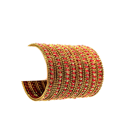 Swara Creations Metal Bangle set wrapped in silk threads with Golden stones for Women & Girls(24pcs)(SKU015)