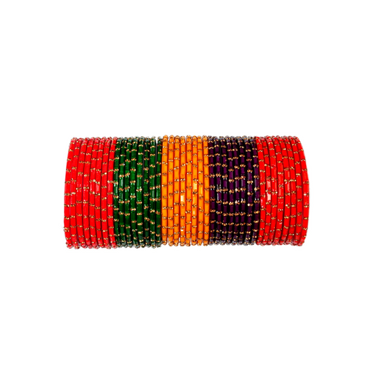 Swara Creations Glass Bangles Set in Red Green Gajri Purple Yellow Color for Women & Girls(SKU262)