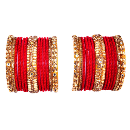 Swara Creations Red Glass Bangles for women/Velvet Red Slanting design bangles/Karwa Chauth Collection/Red Kach bangles Set for Women & Girls