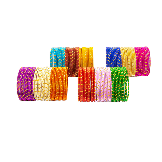 Swara Creations Metal Bangle/Churi Set with Golden Dots in Multicolor Set for Women and Girls(SKU303)