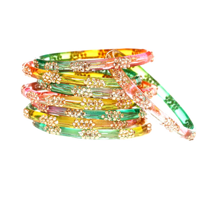 Swara Creations Designer Crystal Bangles for Women/ glossy finished bangles with Silver stonework bangles for women & girls(SKU265)