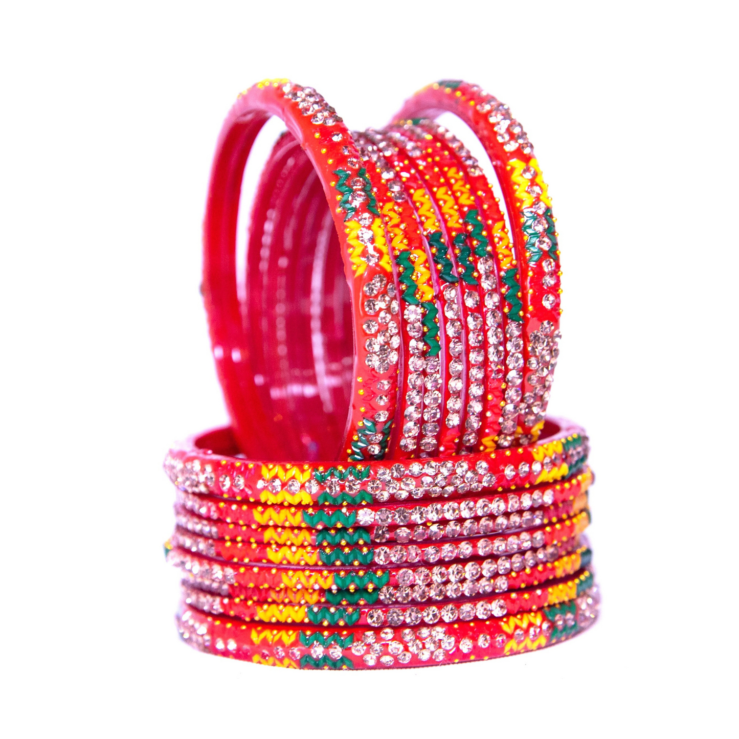Stonework Multicolor Glass Bangles Set
