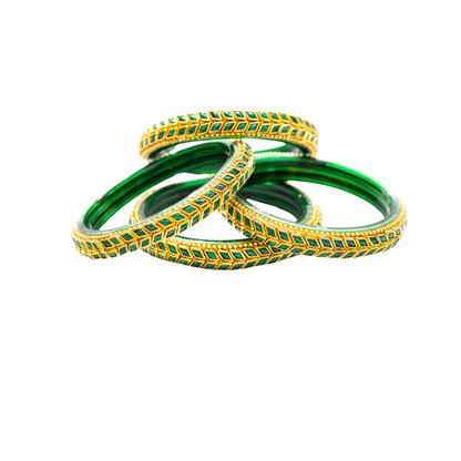 Swara Creations Glass Bangles/Kadas Set | Diamond Cutting Stone design | Golden Design for Women & Girls(Size - 2.4, 2.6, 2.8)