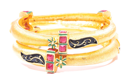 Swara Creations Brass Golden Matte Polish Bangles Kada Set Sku 159 2 Pc