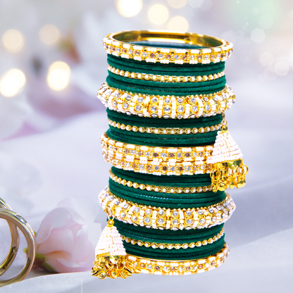 Latkan Red/ Green  Metal velvet bangles Set