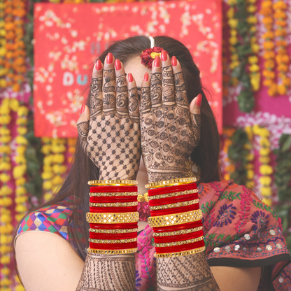 Swara Creations Traditional Red Metal velvet bangles Set with Kundan & Zircon Kadas for Women and Girls|Perfect for Wedding & Festival (25 Pc)