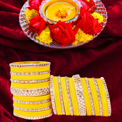 Swara Creations Traditional Red Metal velvet bangles Set with Kundan & Zircon Kadas for Women and Girls|Perfect for Wedding & Festival (25 Pc)
