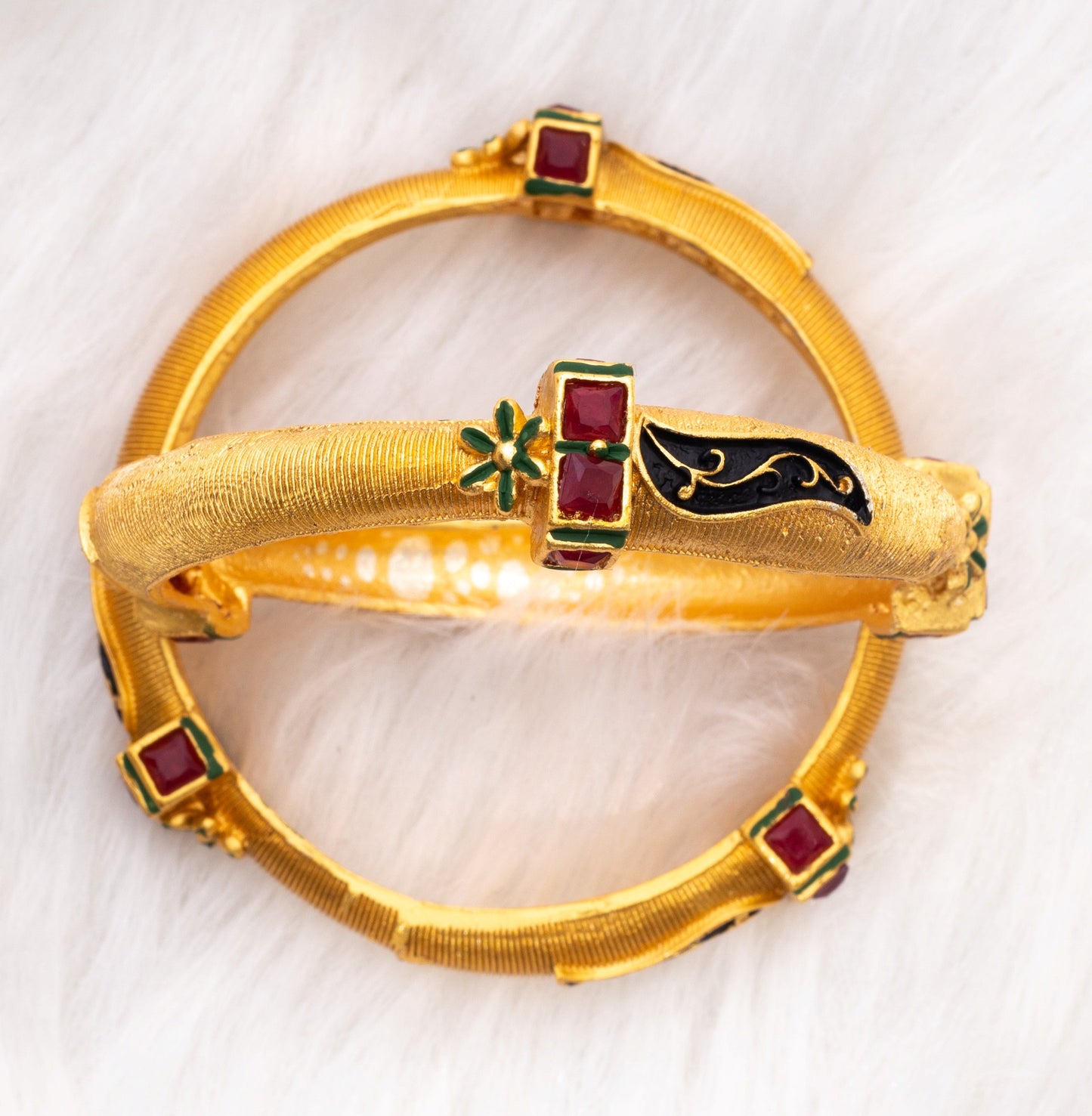 Swara Creations Brass Golden Matte Polish Bangles Kada Set Sku 159 2 Pc