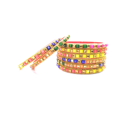 Stone Multicolor Glass Bangles Set