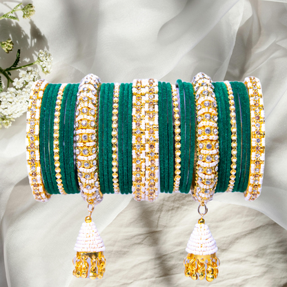 Latkan Red/ Green  Metal velvet bangles Set