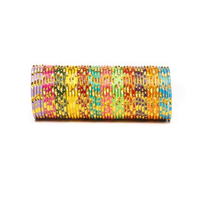 Swara Creations Metal Bangles/Kadas set|Multicolor with golden design|12 colors Banges for Women and Girls (48Pcs)(Color Combination-3)(SKU111)