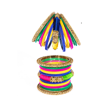Swara Creations Metal Velvet Bangles Set with Zircon and Silk Thread Work kadas | for Women & Girls (Set of 30 pcs)(SKU176)