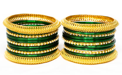 Swara Creations Traditional Gold-Plated Brass Kada with glass Bangles Sku 366