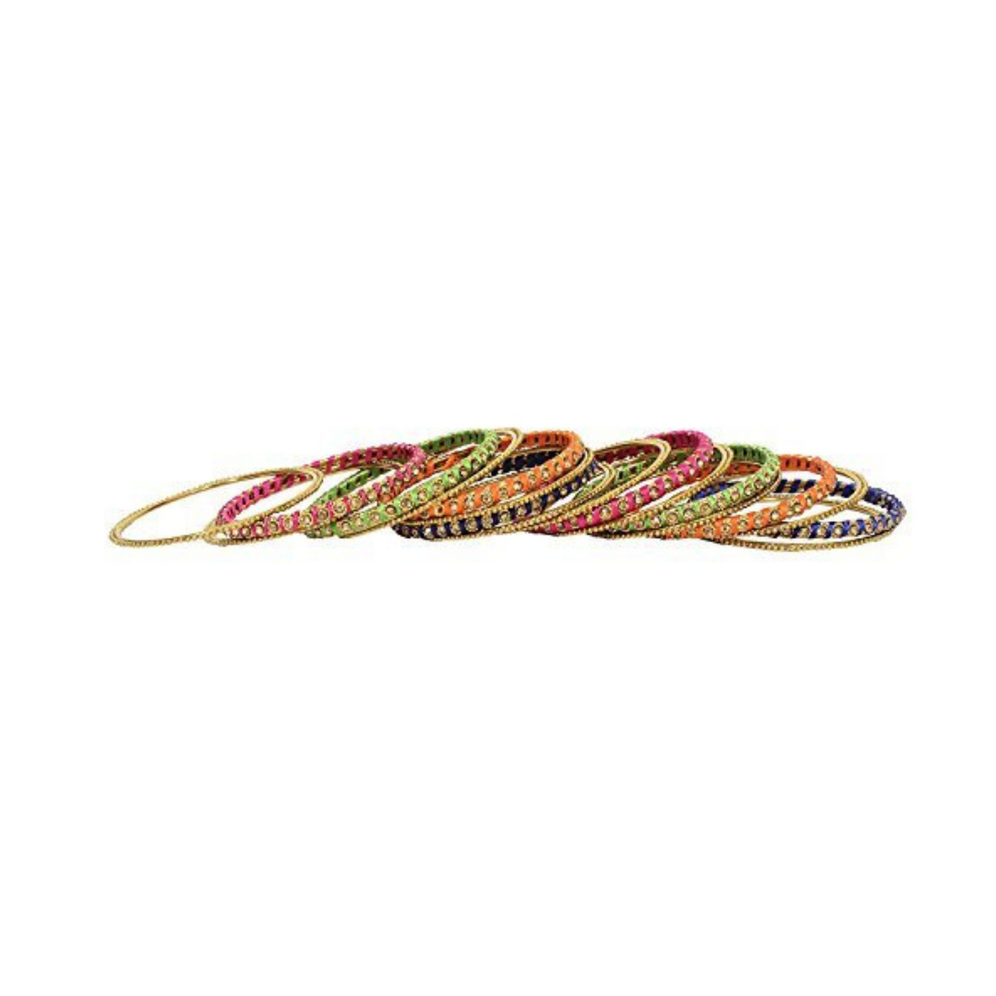 Swara Creations Metal Bangle set wrapped in silk threads with Golden stones for Women & Girls(24pcs)(SKU015)