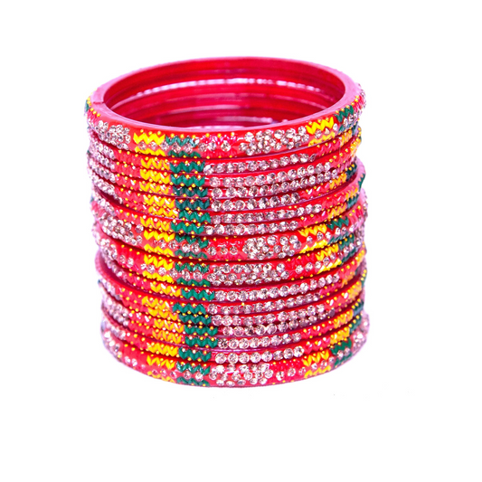 Swara Creations  Glass Bangles Set | Karwa Chauth Special Bangles set | Shiny Stonework with golden dots Bangles for Women & Girl(SKU267)