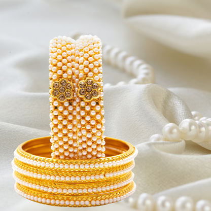 Moti work Golden Metal Bangles Set