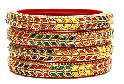 Swara Creations Glass Bangles/Kadas Set | Diamond Cutting Stone design | Golden Design for Women & Girls(Size - 2.4, 2.6, 2.8)