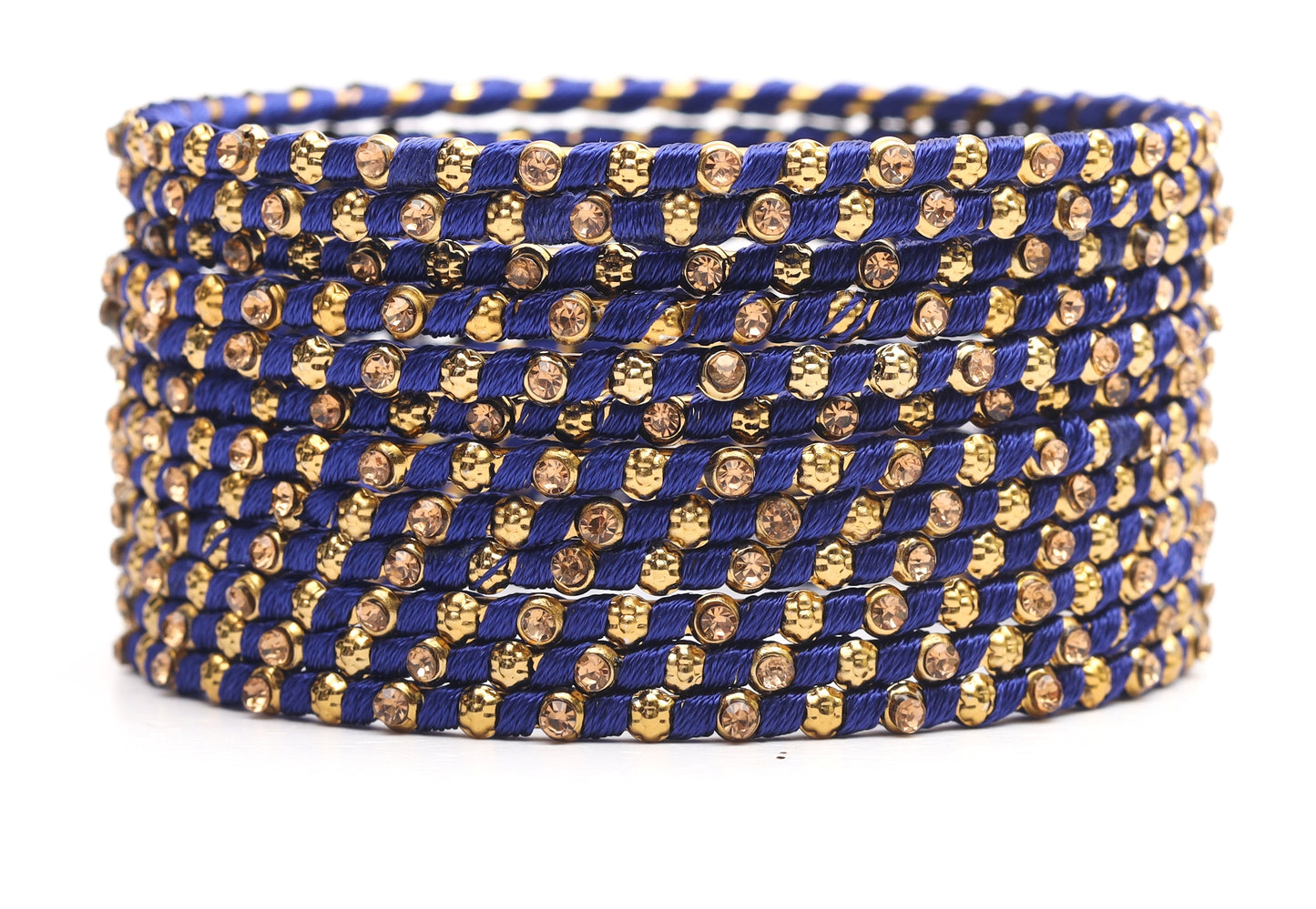 Multicolor Silk Thread Metal Bangle Set