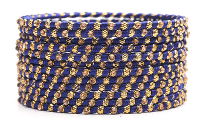 Multicolor Silk Thread Metal Bangle Set