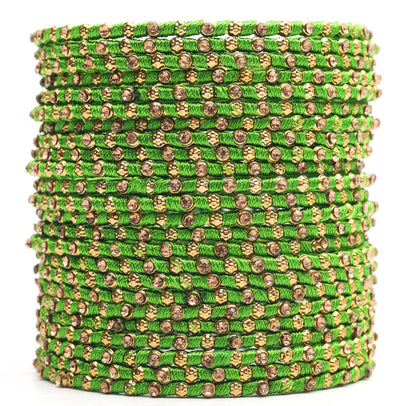 Multicolor Silk Thread Metal Bangle Set