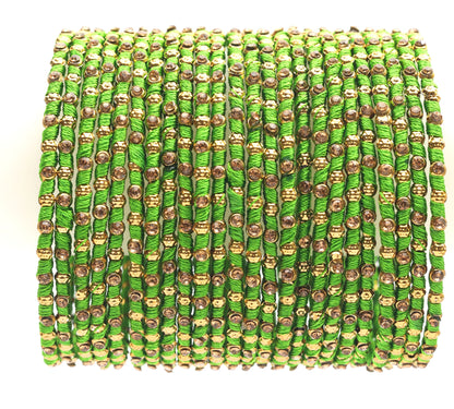Multicolor Silk Thread Metal Bangle Set