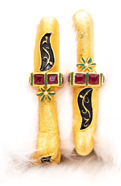 Swara Creations Brass Golden Matte Polish Bangles Kada Set Sku 159 2 Pc