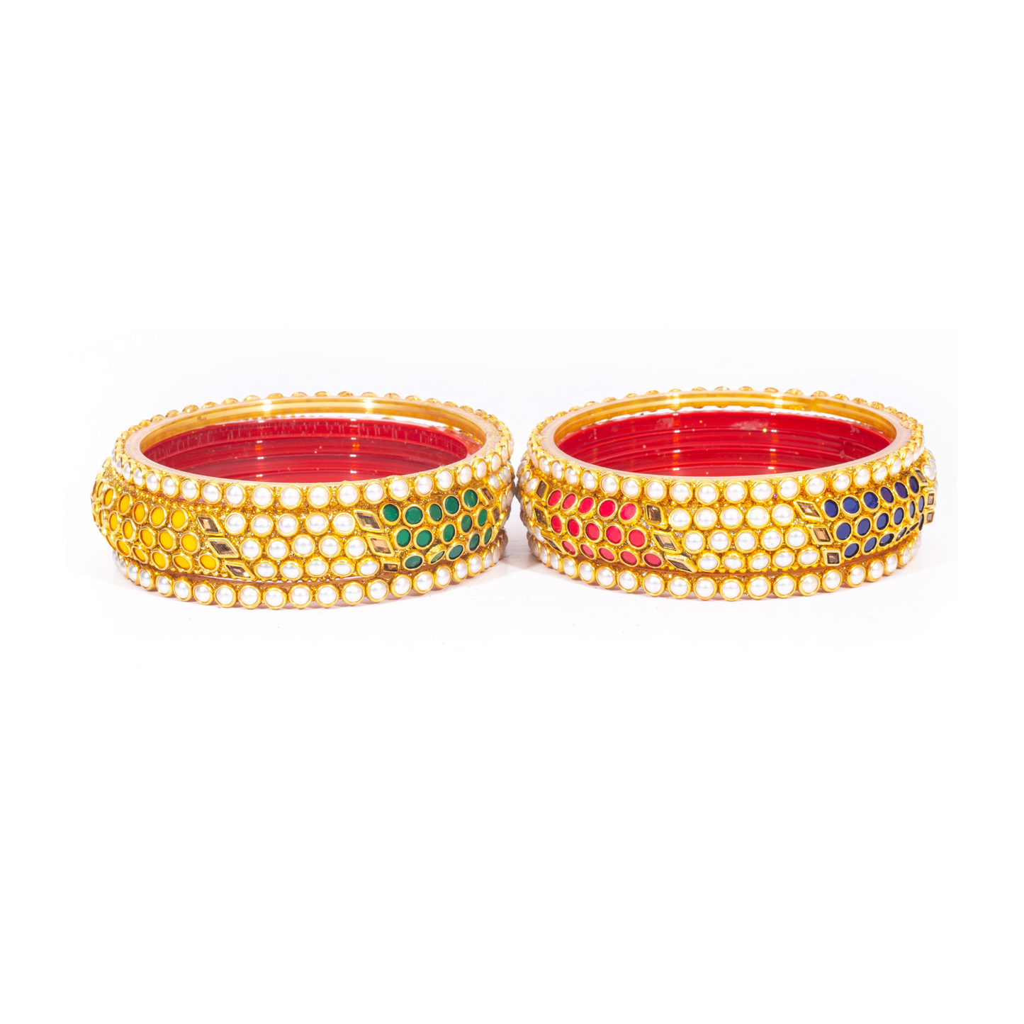 Swara Creations Traditional Multicolor Bangles Set |Moti & Glass Kade with Kundan Work | Designer for Women & Girls(Sku180)