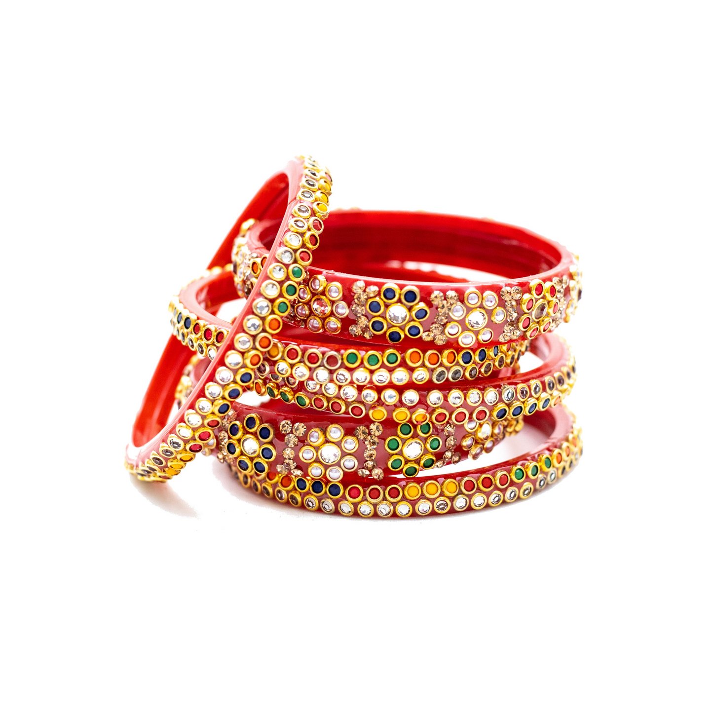 Swara Creations Beautiful Good Fancy Red & Golden stones Studded Glass Kada with Gemstone Set for Women(Sku243)