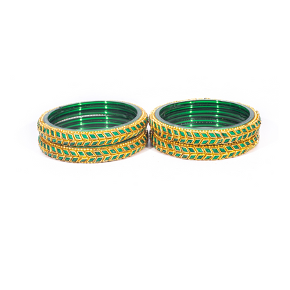 Swara Creations Glass Bangles/Kadas Set | Diamond Cutting Stone design | Golden Design for Women & Girls(Size - 2.4, 2.6, 2.8)