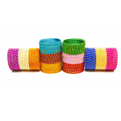 Swara Creations Metal Bangle/Churi Set with Golden Dots in Multicolor Set for Women and Girls(SKU303)