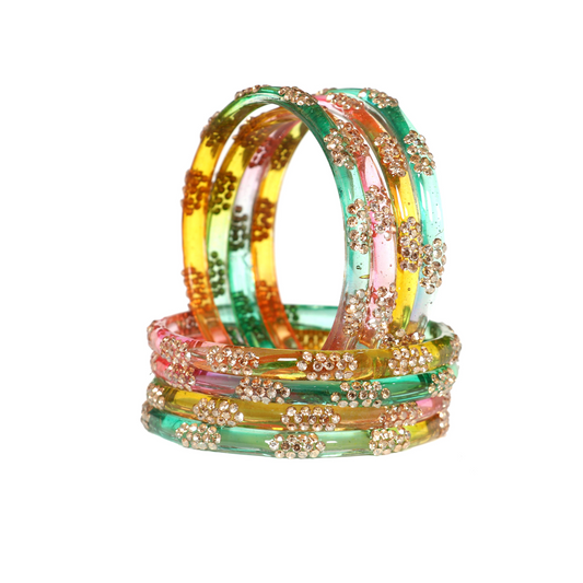 Swara Creations Designer Crystal Bangles for Women/ glossy finished bangles with Silver stonework bangles for women & girls(SKU265)