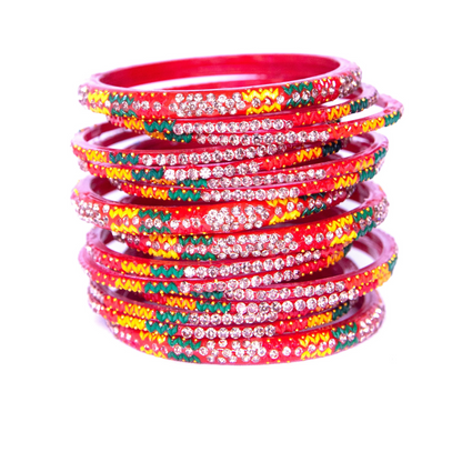 Stonework Multicolor Glass Bangles Set