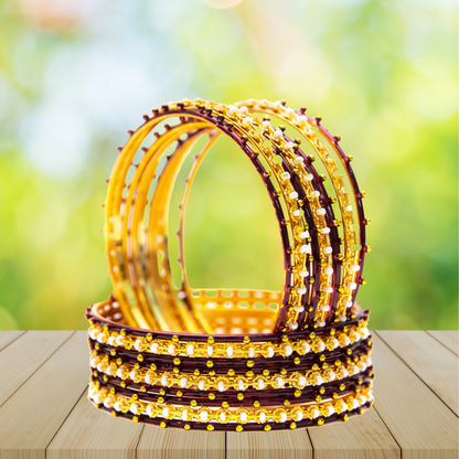 Stone Gold Plated Metal Bangles Set