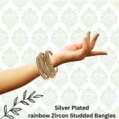 zircon Silver Plated Metal Bangles Set