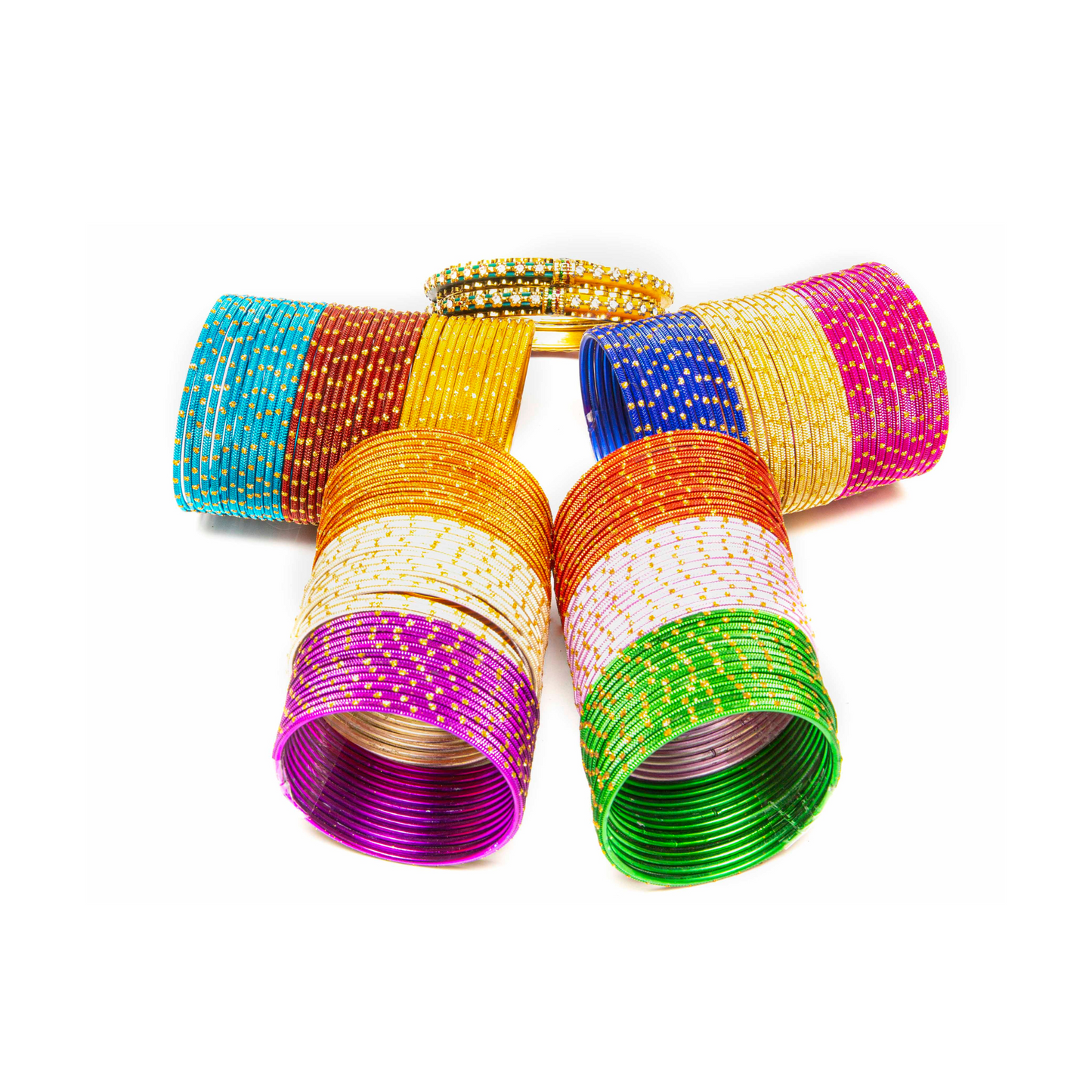 Swara Creations Metal Bangle/Churi Set with Golden Dots in Multicolor Set for Women and Girls(SKU303)