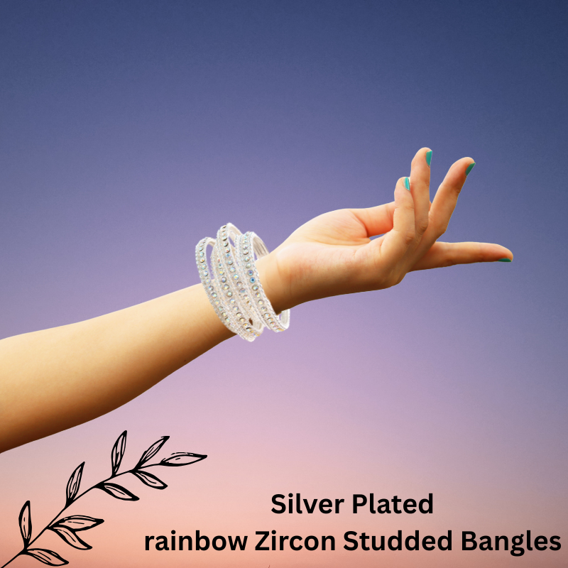 zircon Silver Plated Metal Bangles Set