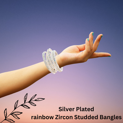 zircon Silver Plated Metal Bangles Set