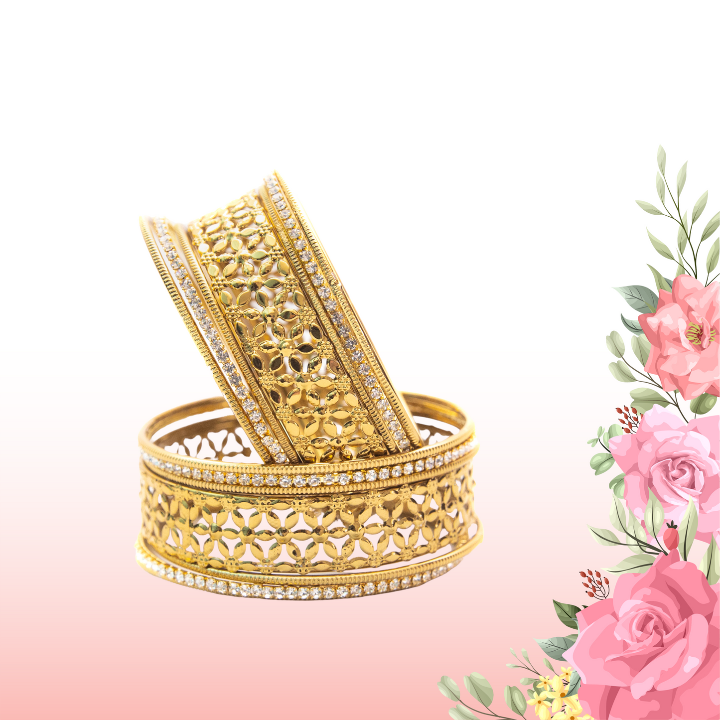 Zircon Work Gold Plated Metal Bangles Set