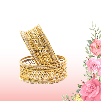 Zircon Work Gold Plated Metal Bangles Set