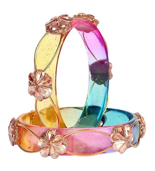 Swara Creations Crystal Bangles for Women/Flower Design Kada Set (SKU295)