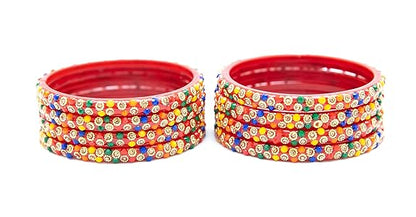Stonework Multicolor Glass Bangles Set