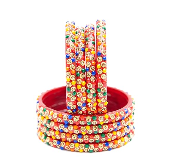 Stonework Multicolor Glass Bangles Set