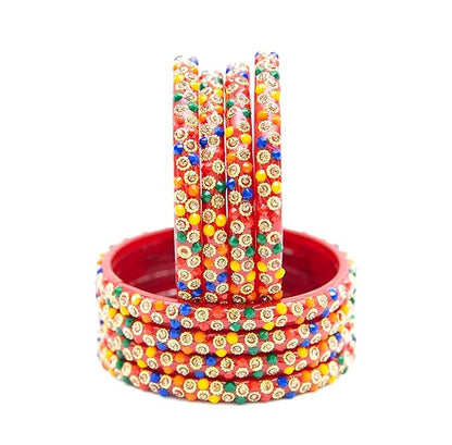 Stonework Multicolor Glass Bangles Set