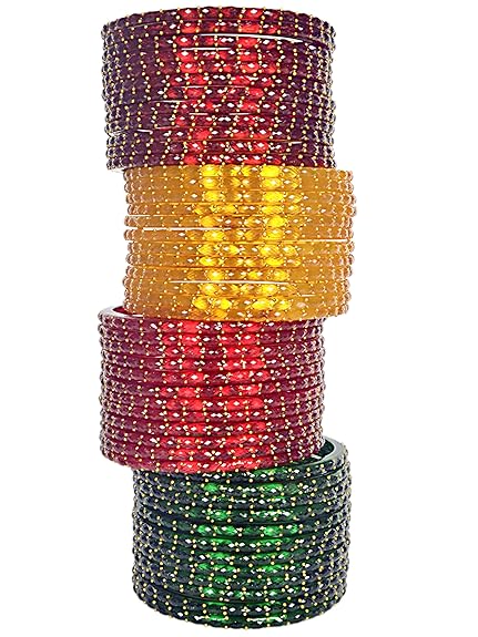 Plain Finish Multi  Glass Bangle Set