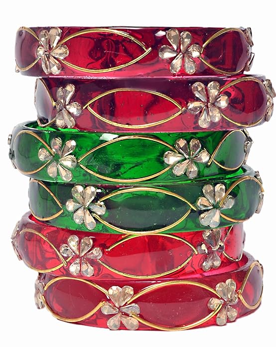 Swara Creations Crystal Bangles for Women/Flower Design Kada Set (SKU295)