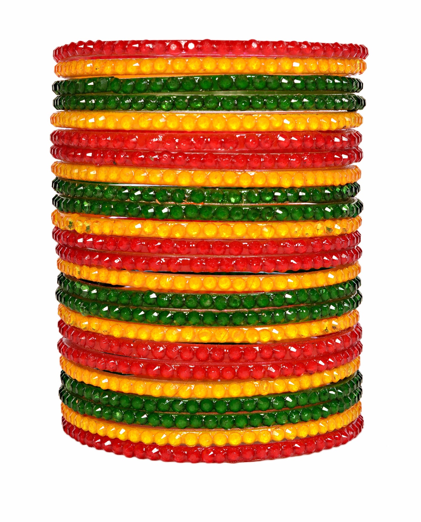 Swara Creations Red Green Yellow Glass Bangles set