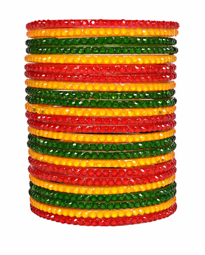 Swara Creations Red Green Yellow Glass Bangles set